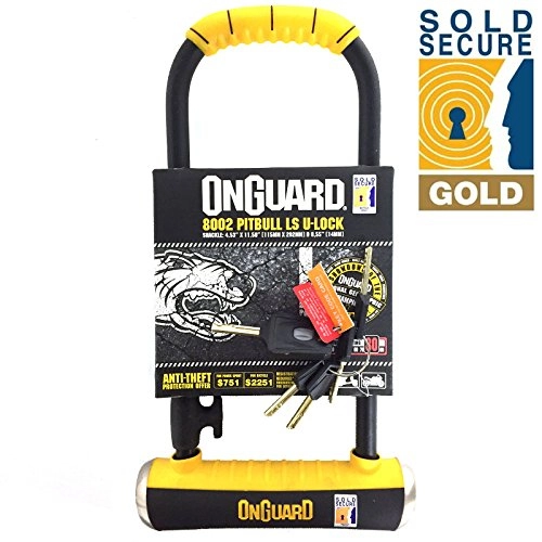Bike Lock : ONGUARD Pitbull LS 8002 Long Shackle Bike U-Lock (Sold Secure Gold)