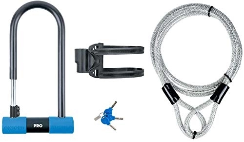 Bike Lock : Oxford AlarmD D Lock - Pro Duo Cable / Alarmed Siren Alarm Loud Sound Bicycle Cycle Bike High Security Secure Steel Shackle Anti Theft Device SBD Deter Deterrent Audible Beep Alert Key Secure Design