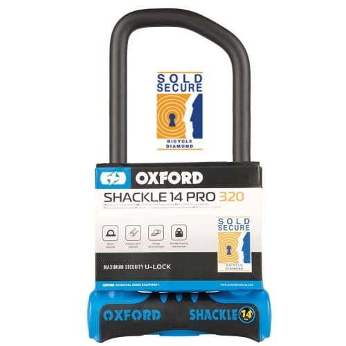 Bike Lock : Oxford LK322 Shackle14 Pro U Sold Diamond Award High Security Bicycle Lock (320mm x 177mm) Cycling, Blue / Black