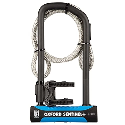 Bike Lock : Oxford Sentinel Pro Duo Cycling U-Lock - 32cm x 17.7cm & Extender Cable / Sold Secure Bicycle Gold SBD Solid Steel Shackle Heavy Duty Metal Security Bike Lock Strong Tough Anti Theft Cycle Protective