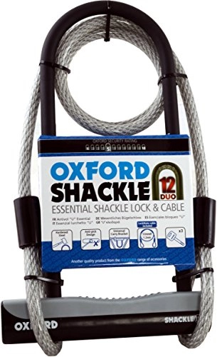 Bike Lock : Oxford Shackle 12 Duo Lock & Cable - 180 x 320cm Shackle, 12 x 1200mm Lock-mate Cable