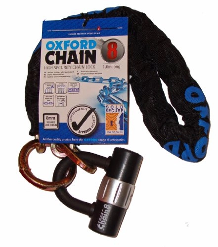 Bike Lock : Oxford Unisex's Chain8 Chain Lock and Mini Shackle, Black, 8 mm x 1000 mm