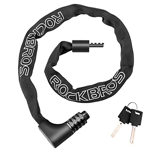 Bike Lock : Password Key 2 in 1 Bicycle Chain Lock 4 Code 2 Keys Double Open Motorcycle Scooter Anti-Theft Lock Safety Accessories (Color : Password 96cm)