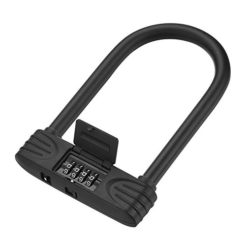 Bike Lock : Protective Motorcycle Anti-Theft Heavy Bicycle Lock Accessories Bicycle U-Shaped Combination Door Alloy Safe Easy to Install (Color : Black)