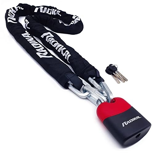 Bike Lock : Radikal RK4170 Padlock and reinforced steel chain ø10, 170 cm with anti-theft protected arch Motorcycle, Scooter, Bike, Black