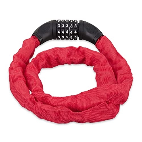 Bike Lock : Relaxdays 10026006_47, Red Bikes, 5 Digit Combination Lock & Chain for Security, Bicycle Lock, Steel