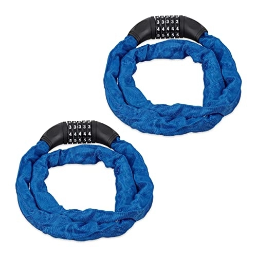 Bike Lock : Relaxdays 2 x Bicycle Combination Lock, Secure Chain Lock with 5-Digit Code 120 cm, Bicycle Lock Steel, Blue