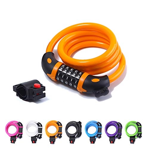Bike Lock : RENZER Bike Lock Combination 5 digit Bicycle Lock Cable Lock for Bikes / Motorcycles with Combination Orange