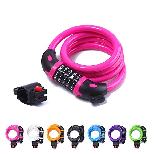 Bike Lock : RENZER Bike Lock Combination 5 digit Bicycle Lock Cable Lock for Bikes / Motorcycles with Combination Pink