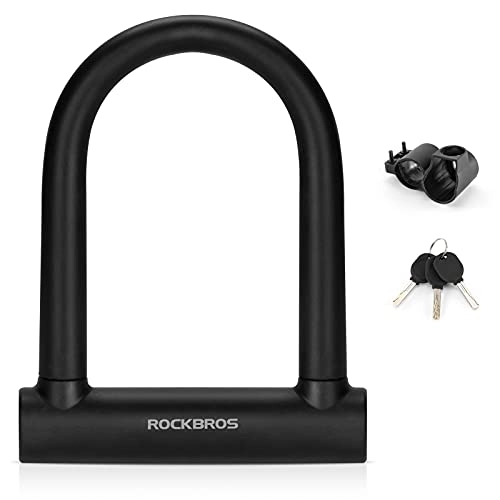 Bike Lock : ROCKBROS Bicycle U-Lock with Bracket U-Bicycle Lock Made of High-Strength Alloy Steel Lock for Bicycle, Motorcycle, E-Bike Black