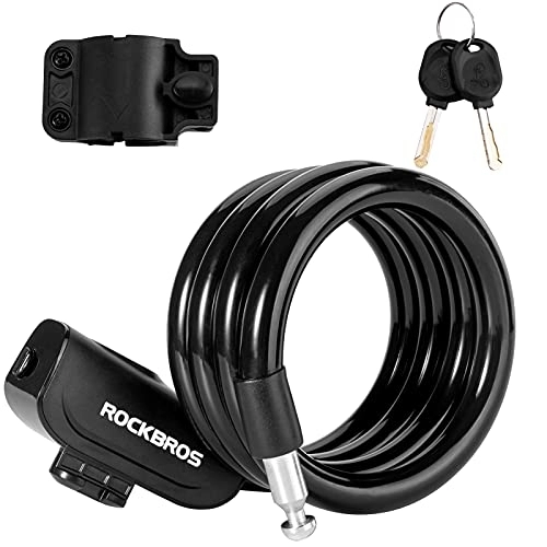 Bike Lock : ROCKBROS Bike Lock Cable 4 Feet Bicycle Cable Lock with Mounting Bracket 2 Secure Keys 1 / 2 Inch Diameter