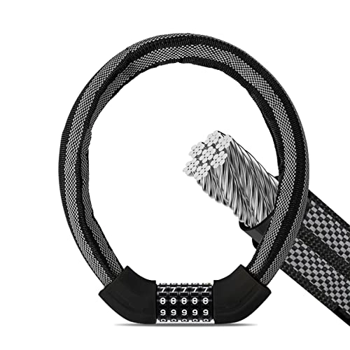 Bike Lock : ROCKBROS Bike Lock Cable Combination Bike Cable Lock 5 Digits Resettable High Security Anti Theft Bicycle Lock Reflective Cloth Combo Bicycle Cable Lock