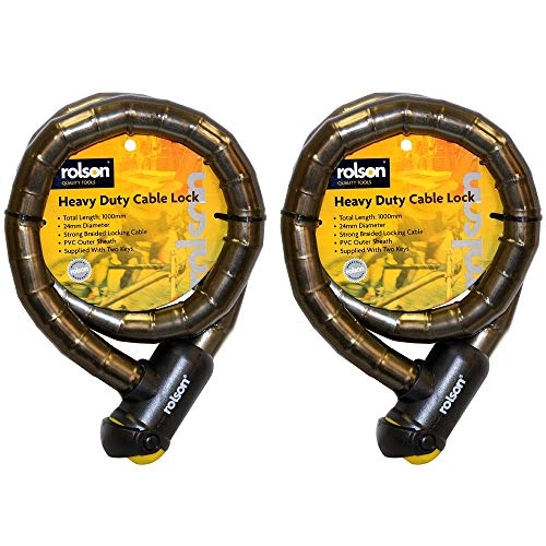 Bike Lock : Rolson Multi Purpose Heavy Duty Bicycle Cable Lock 24x1000mm Black (Pack of 2) (2)