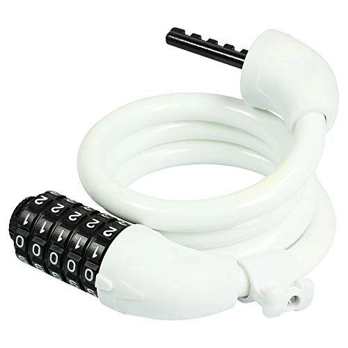 Bike Lock : SAFELOCKS extra secure bicycle lock, 100 cm long cable, 5-digit number code, safety level very high, optimally protects against theft, White