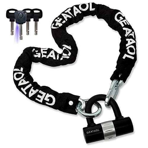 Bike Lock : Security Motorcycle Lock Geataol Heavy Duty Bike Chain Locks 120cm / 4ft Long with End Ring 10mm Thick Chain Lock with 4Keys 16mm U Lock, Ideal for Scooters, Moped, Gates