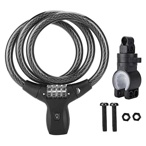 Bike Lock : SGSG Bike Cable Locks, with LED Night Light Cycling Lock Cable 4-Digits Codes Resettable with Mounting Bracket Cable Chain Lock, for Bicycles Scooter Strollers Lawnmower, 85cm