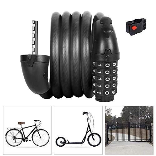 Bike Lock : SGSG Bike Lock Combination 5 digit Bicycle Chain Lock High Security Bike Locks with Mounting Bracket Wear Resistant Zinc Alloy Lock Cylinder, Anti-theft Locks for Bicycle Motorbike