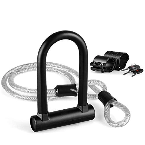 Bike Lock : Smyidel Bike U Lock, Heavy Duty High Security D Shackle Bike Lock, bicycle U lock + 4FT / 1.2M Steel Flex Cable + bracket + 3 robust brass keys, robust anti-theft protection
