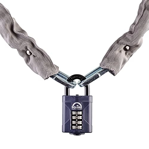 Bike Lock : Squire Lock and Chainset (CP50 / 36) - 4 Wheel Combination Padlock and Square Link Chain - Weatherproof Steel Chain Lock with Sleeve - Multipurpose, Heavy Duty Padlock & Chainset for High Security
