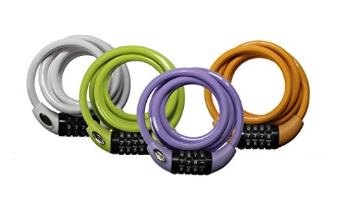 Bike Lock : Squire Quad Pack 216 Pastel Cable Locks 1800 mm Pack of 4 Lime / White / Tangerine / Lilac