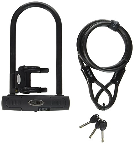 Bike Lock : Squire Unisex's Reef Shackle Lock and Extender Cable Value Pack-Black, 23 cm