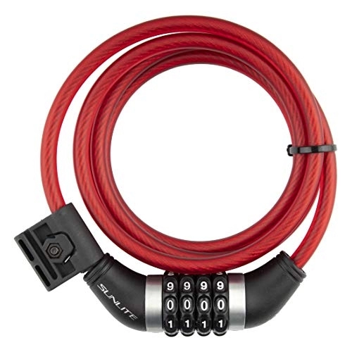 Bike Lock : Sunlite Resettable Combo Cable Lock, Red, 8mmx6