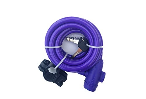 Bike Lock : SUPSmart 8' Cable Bike Lock Self Coil Anti-Theft Key Durable (Purple)