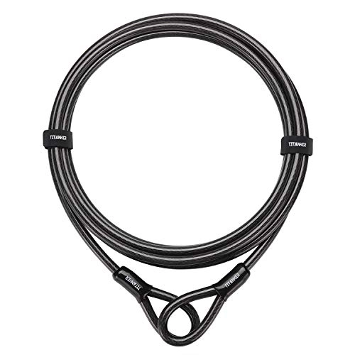 Bike Lock : Titanker Bike Steel Cable, Thick Security Vinyl Coated Flexible Steel Cable with Loop End (10mm-15ft)
