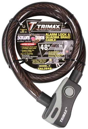 Bike Lock : Trimax Alarmed Lock & Quadra-Braid Cable 4' L X 25Mm TAL2548, Card Packaging, Black
