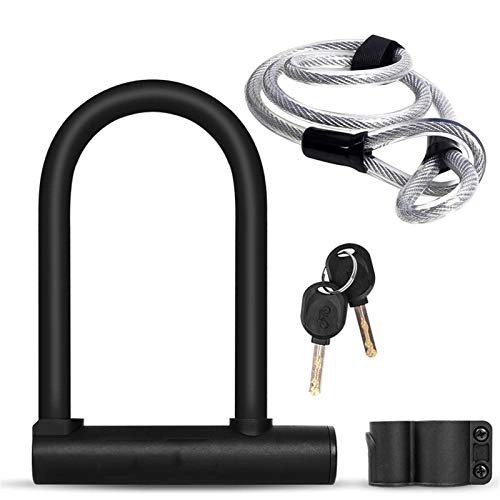 Bike Lock : TSAUTOP Newest Bicycle U Lock MTB Road Bike Wheel Lock 2 Keys Anti-theft Safety Motorcycle Scooter Cycling Lock Bicycle Accessories Bicycle Lock (Color : Lock with cable)