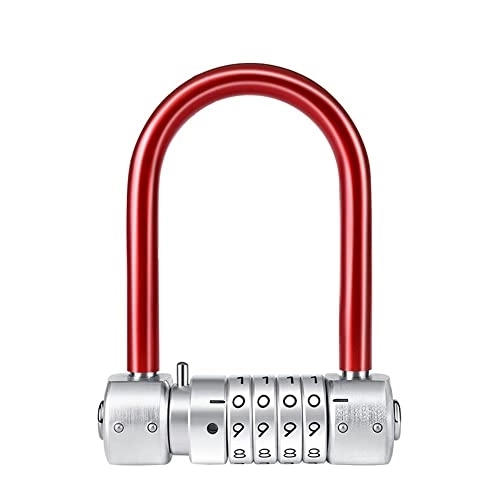 Bike Lock : U Lock Shackle, Bike Lock, Bike Lock Cable, Bike U Lock - 4 Digit, Bicycle Combination Lock, Security Resettable Cable Lock, Anti-Theft Accessories, Resettable, 20x15cm (Color : Red)