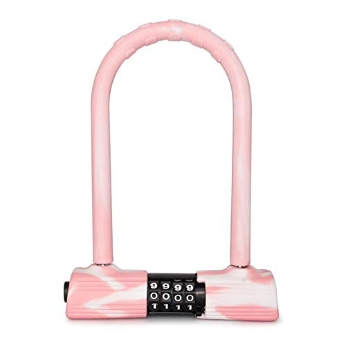 Bike Lock : U-Locks G302 Silicone Bike U-Lock Resettable Combination Digit Bicycle Lock Heavy Duty Green&Pink U-Lock (Color : Pink)