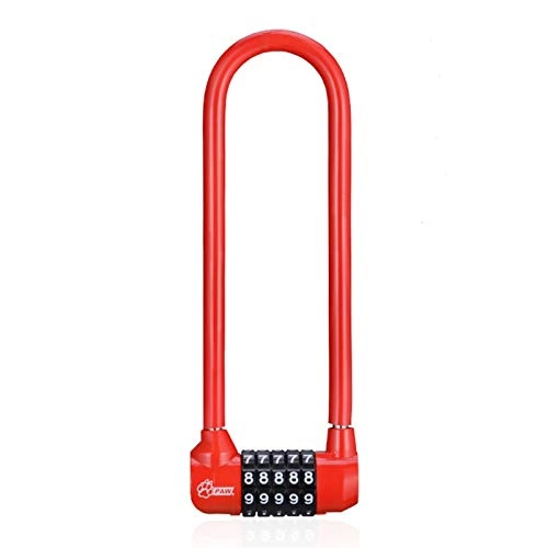 Bike Lock : U-Locks Padlock U-Shaped Password Lock Bicycle Five-Digit Password Lock Resettable Security Lock Password Luggage Bag Suit Hardware, Bike U Lock (Color : Red)