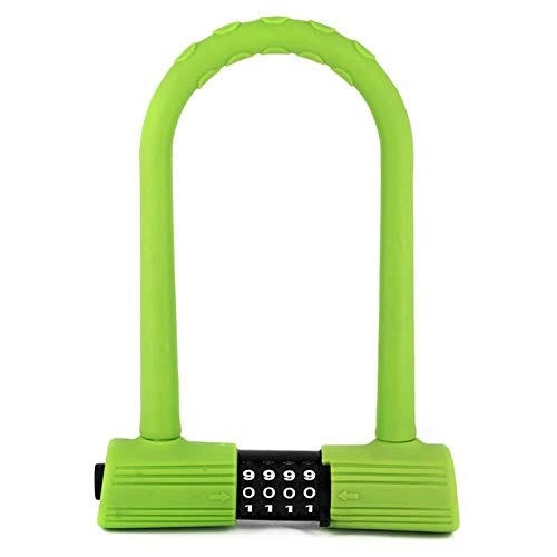 Bike Lock : U-Locks Silicone Bike U-Lock Resettable Combination Digit Bicycle Lock Heavy Duty Green&Pink U-Lock (Color : Green)
