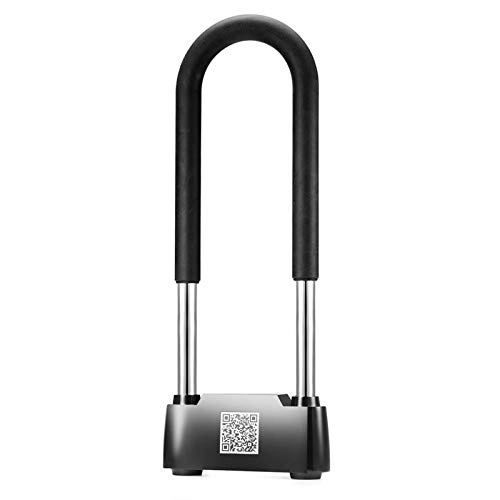 Bike Lock : U-Locks Waterproof Keyless Bluetooth Smart Lock Padlocks Anti-theft Glass Door Fingerprint APP Smart Lock For Motorcycle Scooter Padlock，bike U Loc (Color : Black)