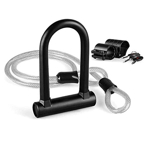 Bike Lock : U-Shaped Lock, Bicycle D-Shaped Shackle Bicycle Lock, U-Shaped Lock + 1.2 m Steel Flexible Cable + Bracket + 3 Keys