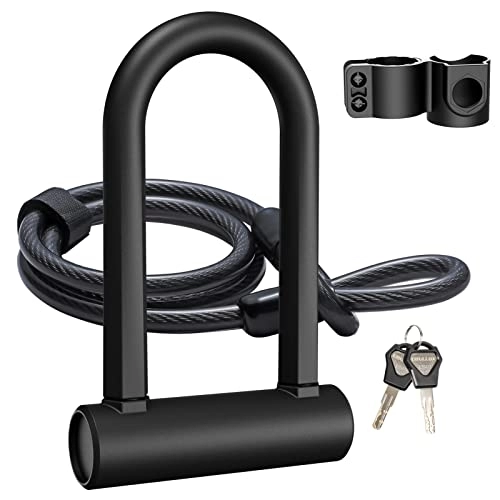 Bike Lock : UBULLOX Bike U Lock Heavy Duty Bike Lock Bicycle U Lock, 16mm Shackle and 4ft Length Security Cable with Sturdy Mounting Bracket for Bicycle, Motorcycle and More