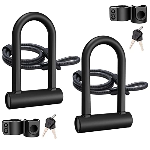 Bike Lock : UBULLOX Bike U Lock Heavy Duty Bike Lock Bicycle U Lock, 16mm Shackle and 4ft Length Security Cable with Sturdy Mounting Bracket for Bicycle, Motorcycle and More, 2Pack