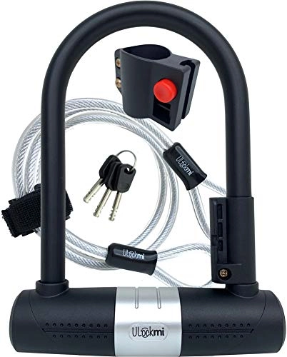 Bike Lock : Ulockmi Secure Bike U Lock 16mm D Shackle with Cable, 3 Keys, Mounting Bracket, Heavy Duty Bicycle Locks