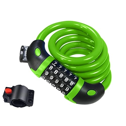 Bike Lock : Universal 5-Digit Code Portable MTB Bike Security Combination Locks Padlock Motorcycle Scooter Anti-Theft Steel Cable Lock Cycling Accessories, Green