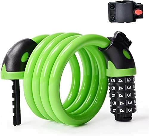 Bike Lock : UPPVTE 120cm Roll Bicycle Lock, Portable Girl Child Password Lock with Lock Frame Anti-Theft Lock 5-Digit Resettable Combination Locks Cycling Locks (Color : Green)