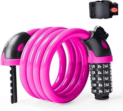 Bike Lock : UPPVTE 120cm Roll Bicycle Lock, Portable Girl Child Password Lock with Lock Frame Anti-Theft Lock 5-Digit Resettable Combination Locks Cycling Locks (Color : Pink)