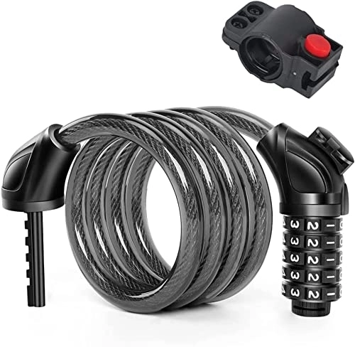 Bike Lock : UPPVTE Anti-Theft Code Bike Lock Cable, 5 Digit Resettable Combination Coiling Bike Cable Locks, Bicycle Cable Lock for Bicycle Outdoors Cycling Locks (Color : Black, Size : 150cm)