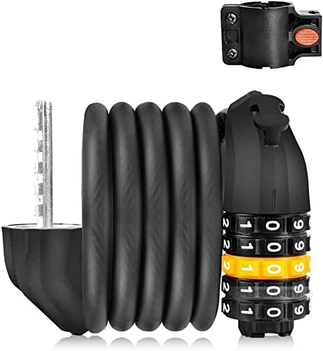 Bike Lock : UPPVTE Bicycle Chain Lock, Self-Rolling Portable Cycling Mountain Bike Electric Bicycle Lock 5 Digits Resettable Digital Combination Password Cycling Locks (Color : Black, Size : 125cm)