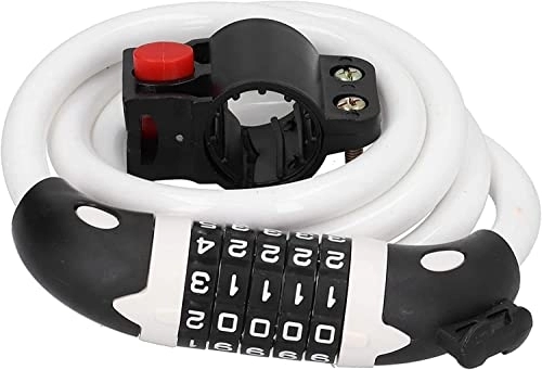 Bike Lock : UPPVTE Bicycle Lock, 5-Digit Code Combination Lock Bicycle Password Lock Bicycle Security Theft Ring Lock Hardened Steel Chain Links Cycling Locks (Color : White, Size : 120cm)