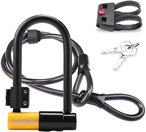 Bike Lock : UPPVTE Bicycle Lock, U Lock Bike Lock Anti-Theft Secure Lock With Key Mounting Bracket Bicycle Accessories Bicycle Wire Lock Cycling Locks (Color : Yellow Lock Cable, Size : 17x8cm)