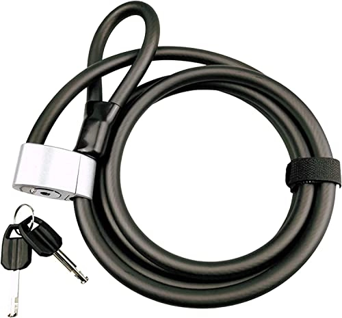 Bike Lock : UPPVTE Bike Lock, Metal Bicycle Anti-Theft Cable Coil Plastic Coating Lock with Keys Lengthened Portable Lock for Bike Outdoors Long Cycling Locks (Color : Black)