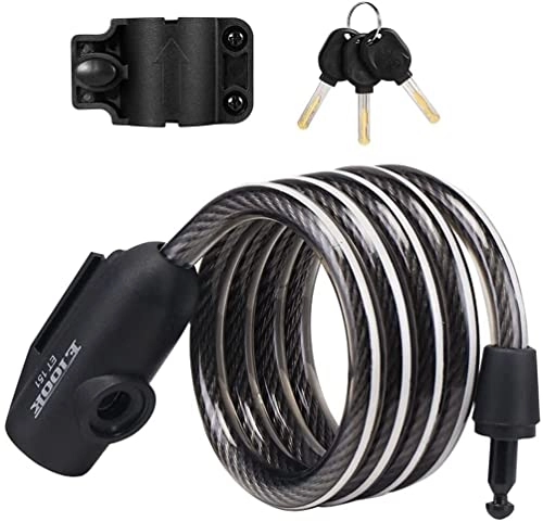 Bike Lock : UPPVTE Bike Lock, PVC Anti-Scratch Coating Bicycle Cable Lock Mounting Bracket 1.5M Steel Coiled Cable Lock Included for Bicycle Outdoors Cycling Locks (Color : Black, Size : 15cm)
