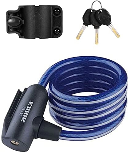 Bike Lock : UPPVTE Bike Lock, PVC Anti-Scratch Coating Bicycle Cable Lock Mounting Bracket 1.5M Steel Coiled Cable Lock Included for Bicycle Outdoors Cycling Locks (Color : Blue, Size : 15cm)