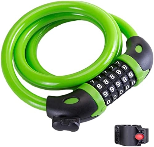 Bike Lock : UPPVTE Bike Wire Steel Cable Lock, High Security Anti-Theft Ring Lock 5 Digit Combination Steel Wire Code Lock for Motorcycle, Bicycle, Door Cycling Locks (Color : Green, Size : 1.2m)